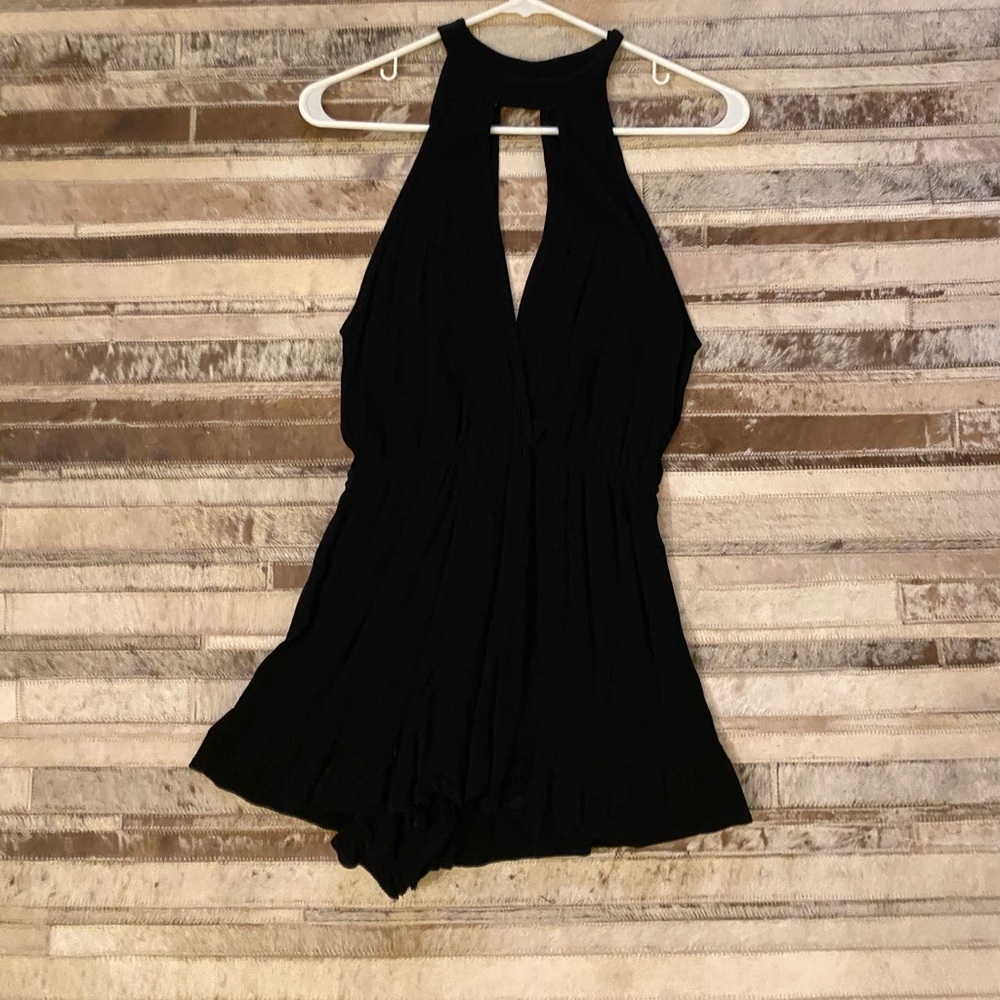 Deep V-neck Black Romper